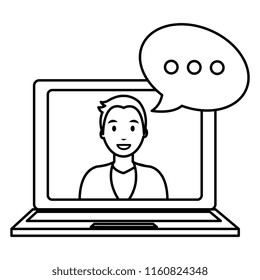 young man with laptop character