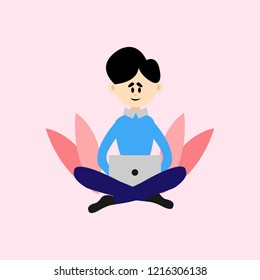 young man with laptop vector for web