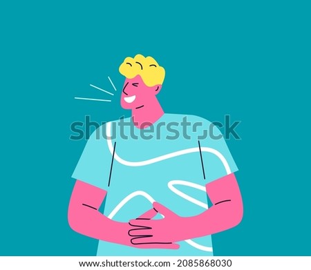 Young man laughing laughing out loud. Joyful characters with positive emotion. Vector illustration
