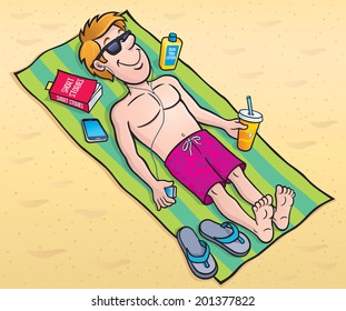 Young Man Laying Out At The Beach