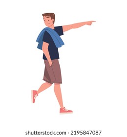 Young Man Leader Walking First Showing Right Direction Vector Illustration