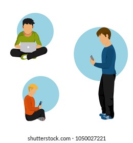 Young man leaning from internet
