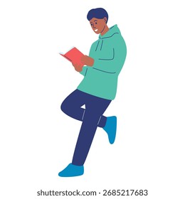 Hombre joven que se inclina y que lee un libro