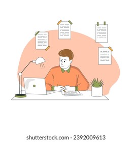 Junge Menschen lernen zu Hause online. Flache Vektorgrafik.