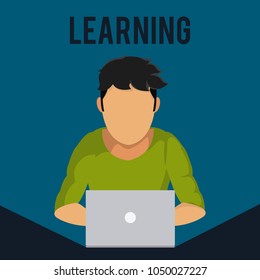 Young man with learning laptop