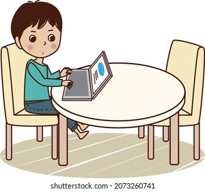 Comprimido de aprendizaje para un joven en la sala de estar.
