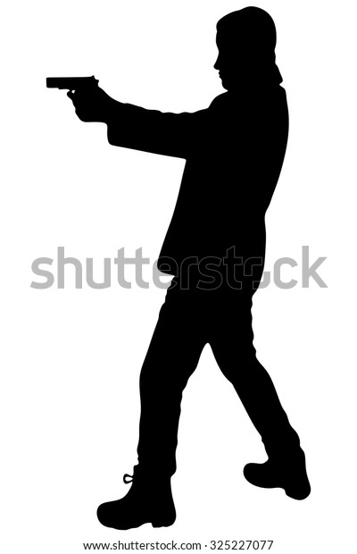 Young Man Leather Jacket Holding Gun Stock Vector (Royalty Free) 325227077
