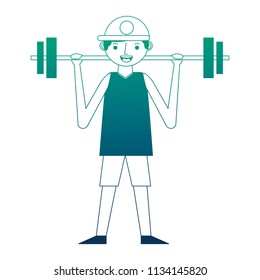 young man lifting barbell training sport