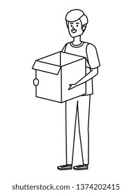 young man lifting box carton