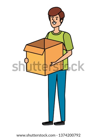 young man lifting box carton