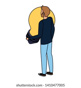 young man lifting bulb light