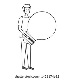 young man lifting bulb light