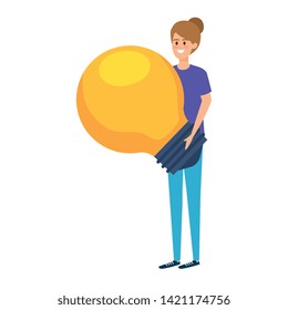 young man lifting bulb light