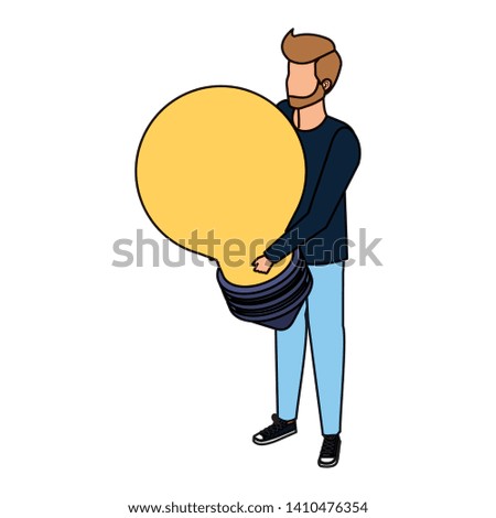 young man lifting bulb light