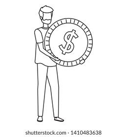 young man lifting coin money dollar