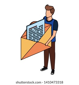 young man lifting envelope mail send