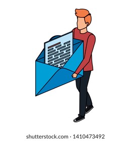 young man lifting envelope mail send