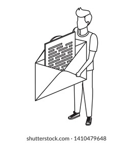 young man lifting envelope mail send