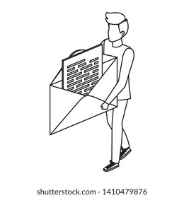 young man lifting envelope mail send