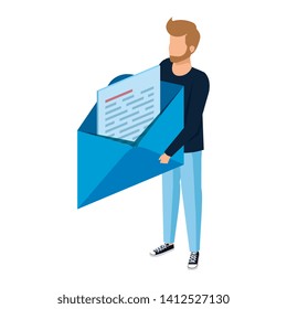 young man lifting envelope mail send
