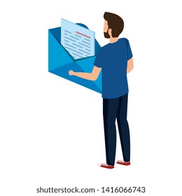 young man lifting envelope mail send