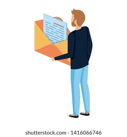 young man lifting envelope mail send