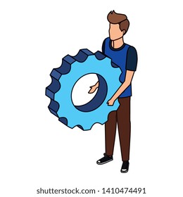 young man lifting gear machine settings