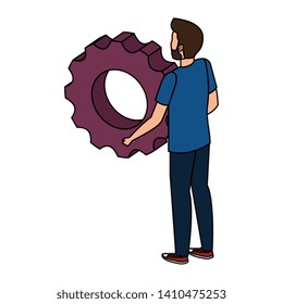 young man lifting gear machine settings