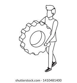 young man lifting gear machine settings