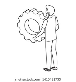 young man lifting gear machine settings