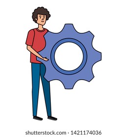 young man lifting gear machine settings