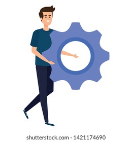 young man lifting gear machine settings