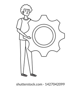young man lifting gear machine settings