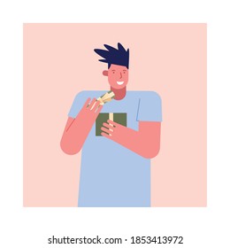 Jugendlicher, der ein Geschenk liebt, Vektorgrafik-Design