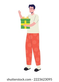 young man lifting gift character