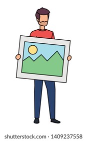 young man lifting picture vector illustration