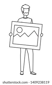 young man lifting picture vector illustration