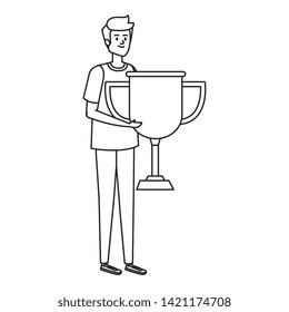 young man lifting trophy cup award