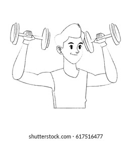 young man lifting weights sport icon image 