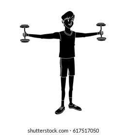 young man lifting weights sport icon image 