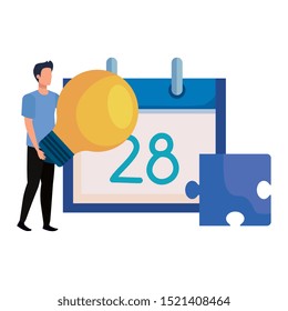 young man with light bulb and icons vector illustration design