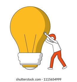 young man with light bulb isolated icon