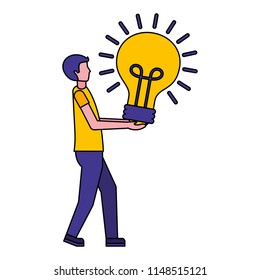young man with light bulb isolated icon