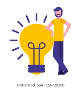 young man with light bulb isolated icon