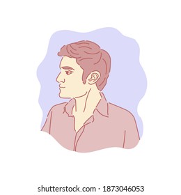 young man line art looking sideways with a light brown shirt, simple line art image style, can be used as an avatar, or a profile photo, brochure or other marketing tools