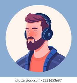 Young man listen to music on headphones