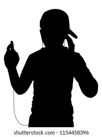 Young man listen to music silhouette vector. Person concept.