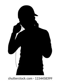 Young man listen to music silhouette vector. Person concept.