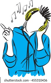 young man listening music with headphones