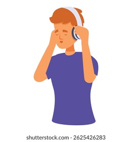 Young man is listening to music on his headphones, enjoying the sound and relaxing